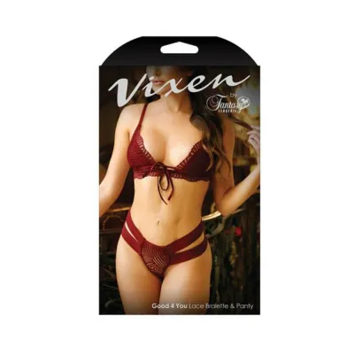 Vixen Good 4 You Lace Triangle Bralette Matching Panty With Double strap Waistband Burgundy O s