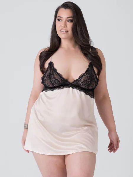 Lovehoney Plus Size Jewel Satin Pearl Blush Chemise Set