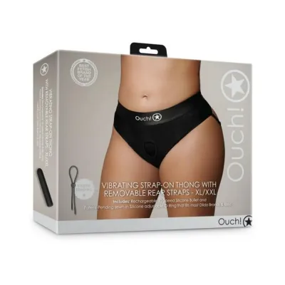 Women s Lingerie Shots Ouch Vibrating Strap on Thong With Removable Rear Straps Black Xl 2xl