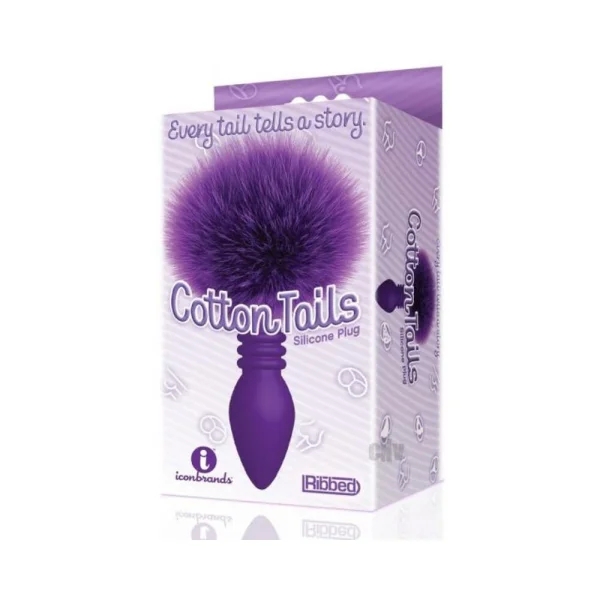 The 9's Cottontails Silicone Bunny Tail Butt Plug  - Ribbed Purple