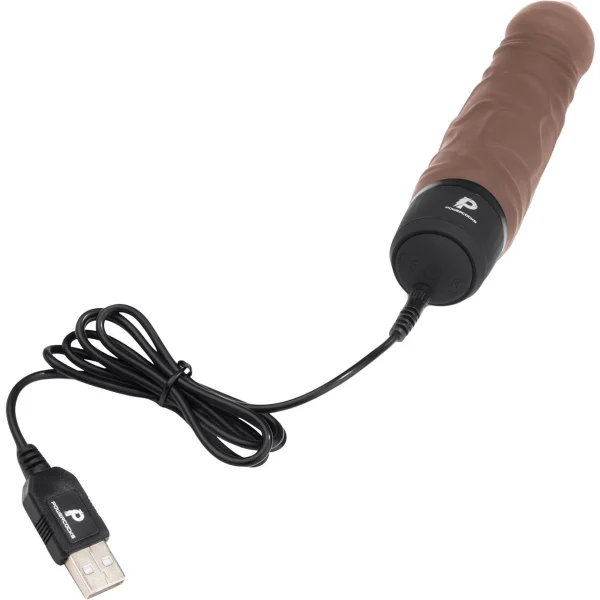 Powercocks Realistic Silicone Waterproof Rechargeable 6.5" Vibrator - Chocolate