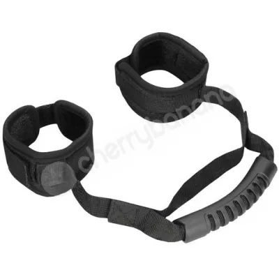 Ouch Velvet Velcro Adjustable Black Handcuffs With Handle