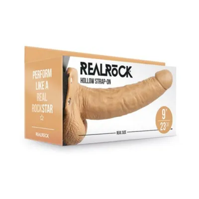 Realrock Hollow Strap on With Balls 9 In Mocha