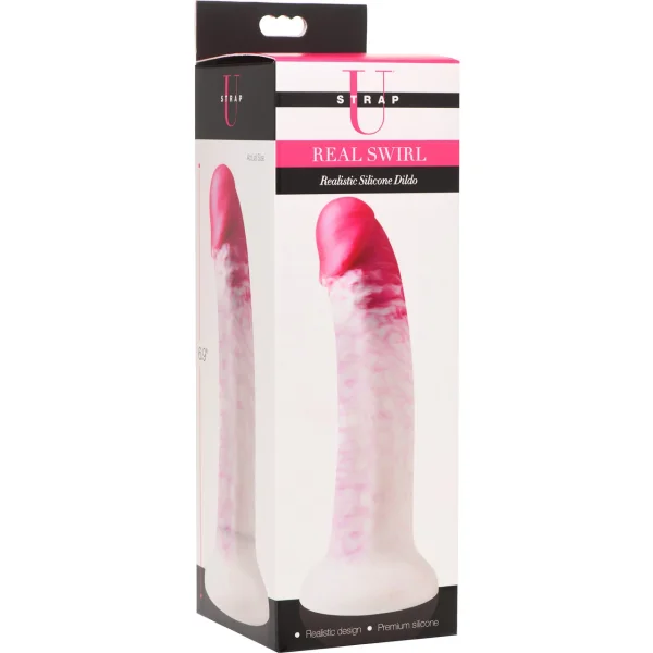 Strap U Real Swirl Realistic 6.9" Silicone Suction Cup Dildo - Pink & White