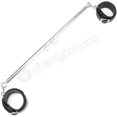 Lux Fetish Silver Expandable Spreader Bar Set With Black Leatherette Cuffs