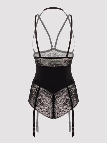 Lovehoney Plus Size Hourglass Black Smoothing Open-Cup Crotchless Teddy