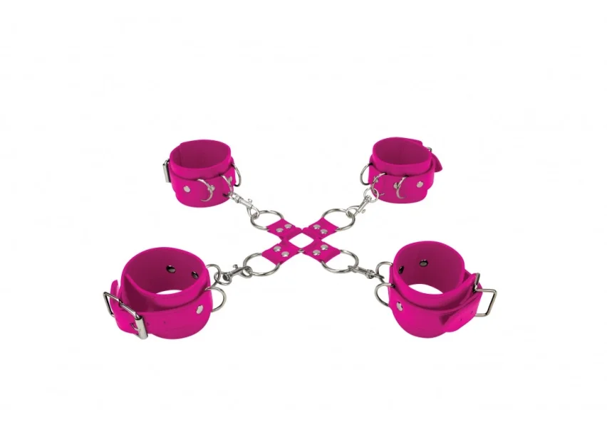 Leather Hand And Legcuffs - Pink