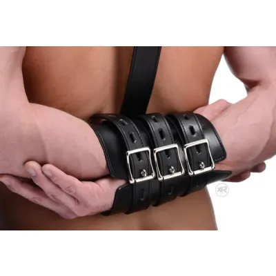 Arm Binder Biceps Forearm Restraints Black Leather