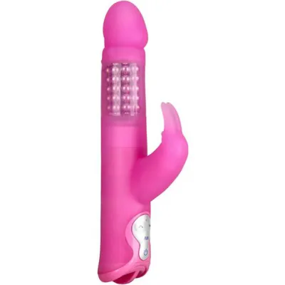 Hustler Toys Silicone Rotating Rabbit With Pleasure Beads Vibrator Waterproof Pink