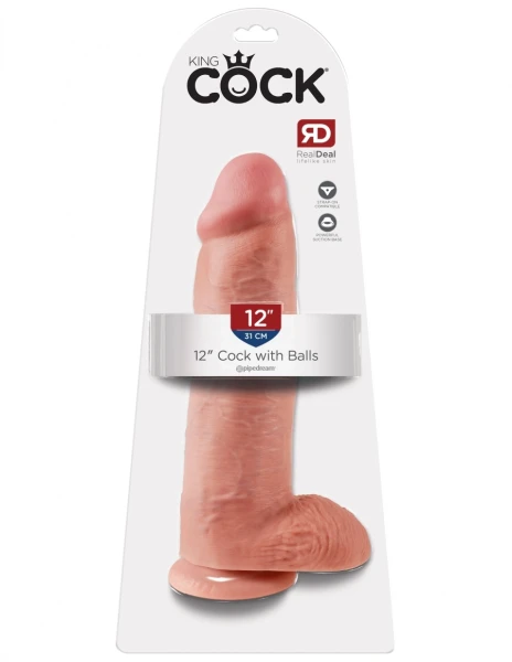 King Cock 12" Suction Cup Cock With Balls - Vanilla