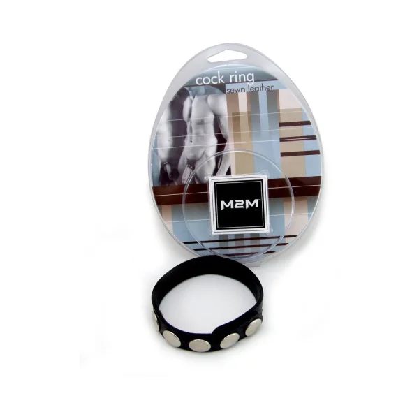 M2M Cock Ring Sewn Leather 5 Snaps Black
