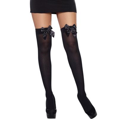 Dreamgirl Black Bow Top Thigh Highs