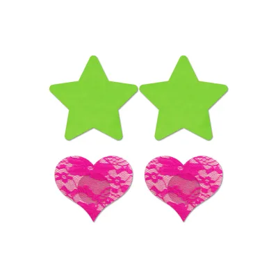 Fashion Pasties Set Neon Green Solid Star Neon Pink Lace Heart