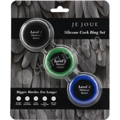 Je Joue Silicone Cock rings Green Black Blue 3 Intensity Levels 3pk