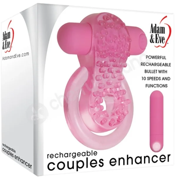 Adam & Eve Rechargeable Couples Enhancer Pink Cock & Balls Ring With Bullet Vibe