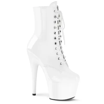 Pleaser Adore 7 White Patent Platform Ankle Boot