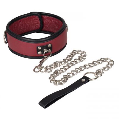 Bondara Confined Red and Black Leather Collar with Leash