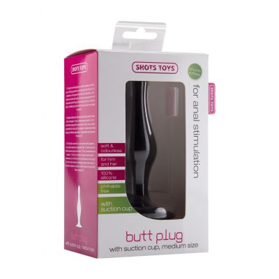 Butt Plug with Suction Cup Medium Black Glass Butt Plug