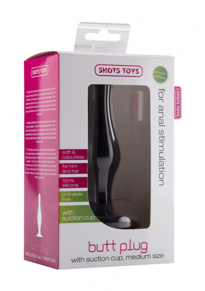 Butt Plug with Suction Cup - Medium - Black - Glass Butt Plug