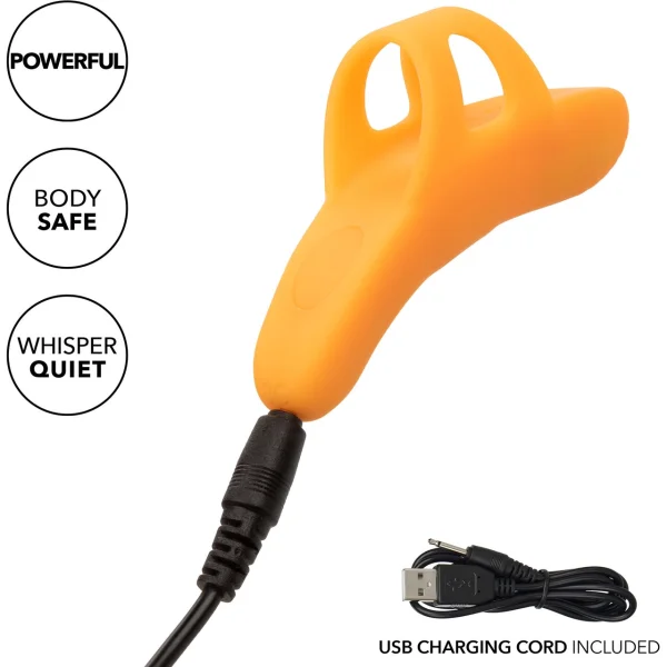 Neon Vibes - The Pleasure Vibe Rechargeable Silicone Finger Vibrator By CalExotics - Orange