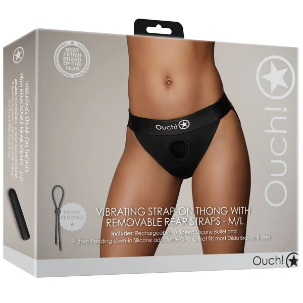 Ouch! Black Vibrating Strap-On Strappy Thong