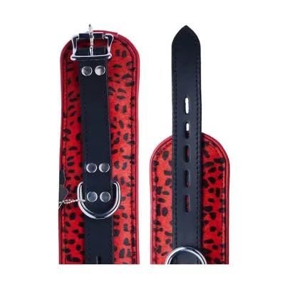 Bound X Leopard Print Hair on Leather Cuffs Red leopard