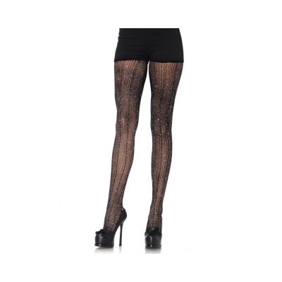 Spandex Crocheted Stripe Lurex Pantyhose Black silver O s