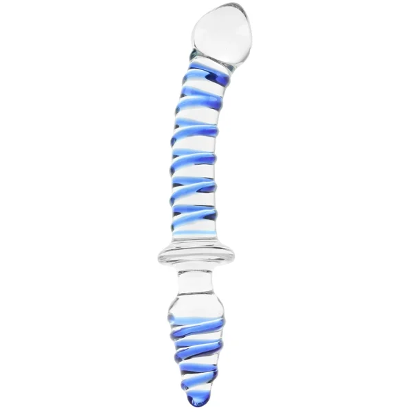 Gläs Mr. Swirly Double Ended Glass Dildo & Butt Plug - Clear & Blue