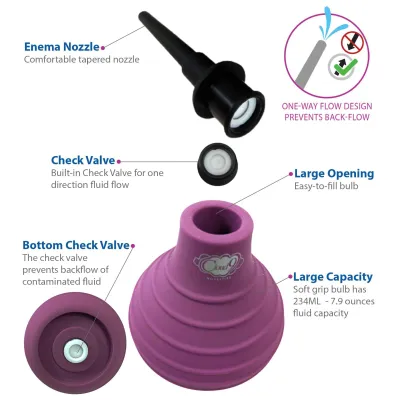 Health and Wellness Deluxe Enema Douche Non Backflow One Way Valve 7 9 Fl Oz Plum
