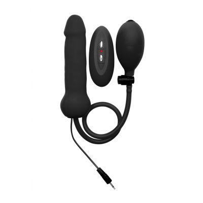 Inflatable Vibrating Silicone Dong Black Anal Vibrator For Men