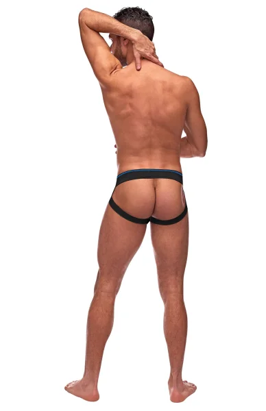 Men's Lingerie - Retro Sport Panel Jock - S- M - Black- Blue