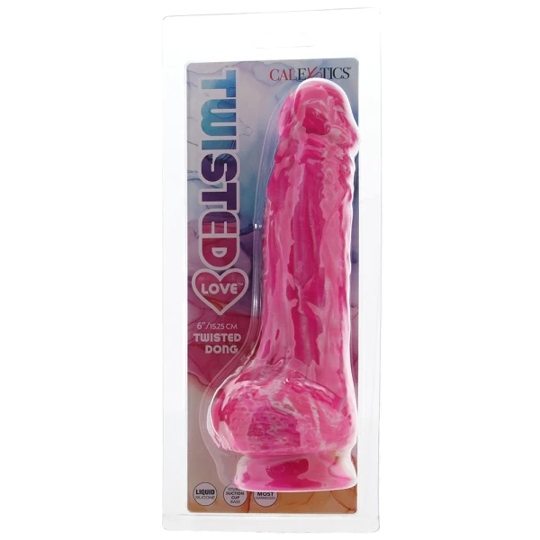 Twisted Love Twisted Dong 6" Silicone Suction Cup Dildo With Balls By CalExotics - Pink & White