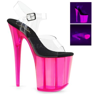 8 inches Heel 4 inches UV Reactive Tinted PF Ankle Strap Sandal