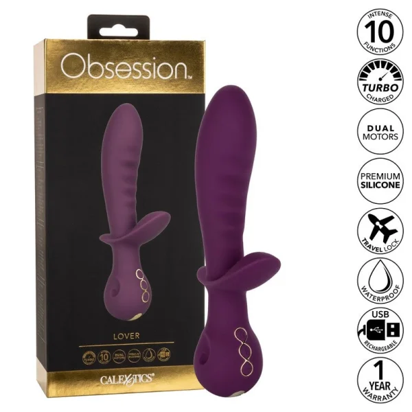 Obsession Lover Rechargeable Waterproof Silicone Dual Stimulation Vibrator By CalExotics - Purple