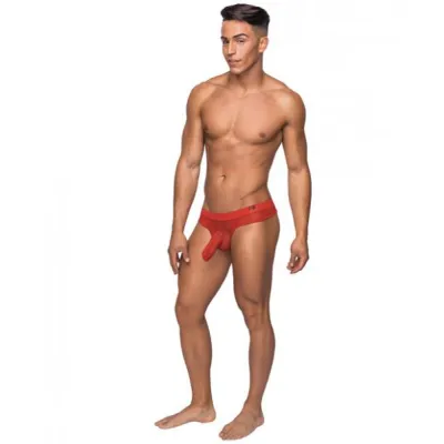 Male Power Hose Mesh Thong Red L XL