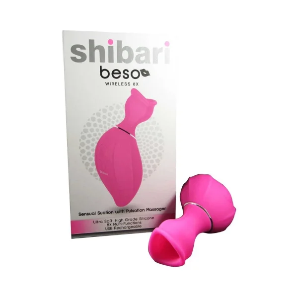 Shibari Beso Sensual Suction Massager 8 Function Silicon Usb Rechargeable Splashproof Pink
