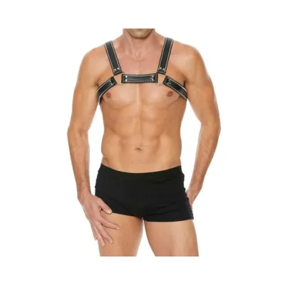 Premium Leather D ring Zipper Bulldog Harness S m Black
