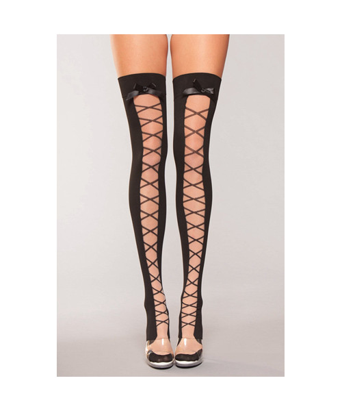Hold Ups With Bow And Lace Up Print