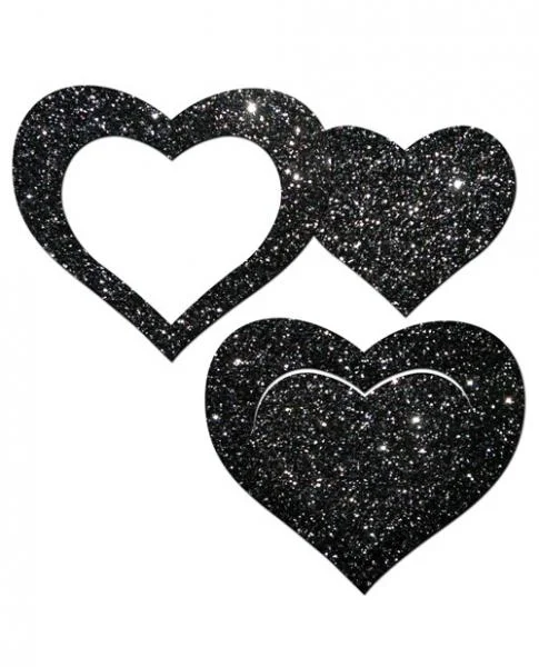 Pastease Glitter Peek A Boob Hearts Pasties Black — image 3 of 4