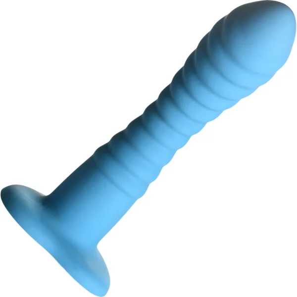 Simply Sweet Ribbed 7" Silicone G-Spot Suction Cup Dildo - Blue