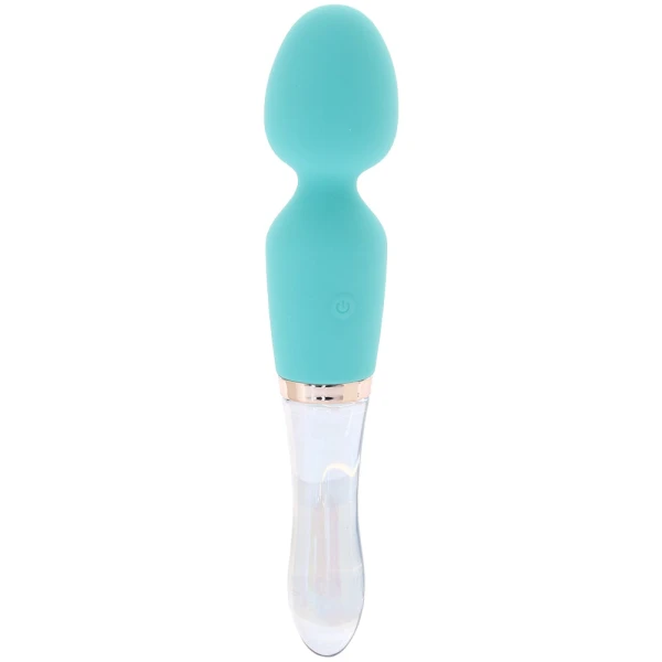 Prisms Vibra-Glass 10X Turquoise Rechargeable Silicone & Glass Dual Ended Wand Style Vibrator