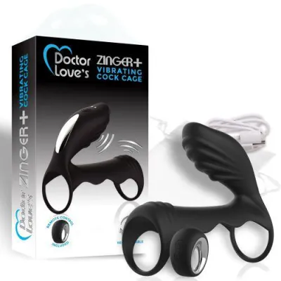 Doctor Love Zinger Vibrating Rechargeable Cock Cage Remote Black