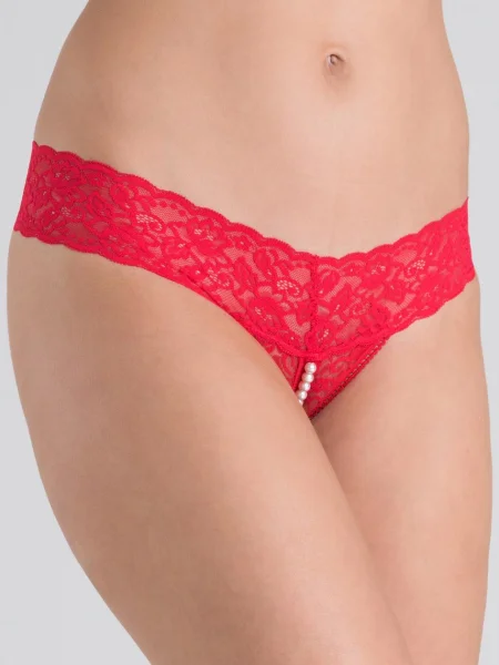 Lovehoney Red Crotchless Pearl Thong