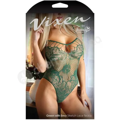 Vixen Green With Envy Stretch Lace Teddy O S