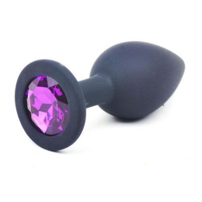 Black Silicone Anal Plug Small w Purple Diamond