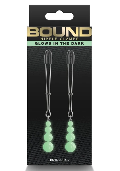 Bound Adjustable G2 Glow In The Dark Nipple Clamps by NS Novelties - Gunmetal