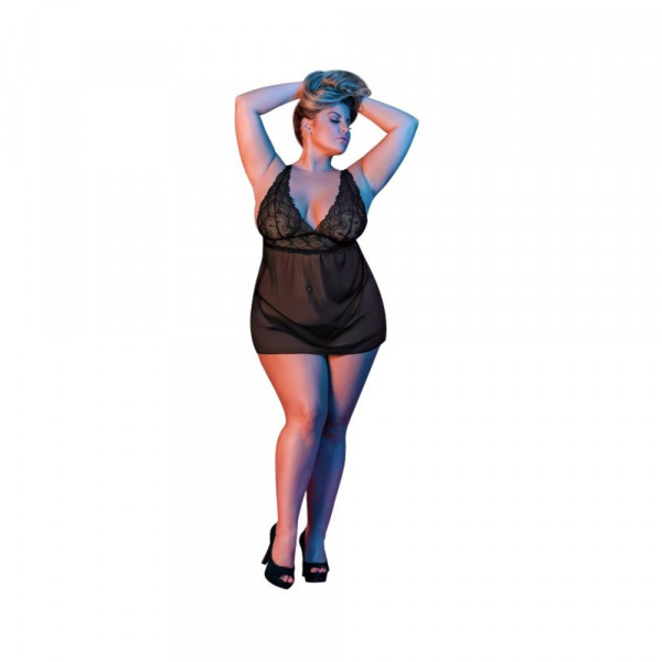 Magic Silk Sexy Time Baby Doll W Fly Away Back & G-set Black Queen Size
