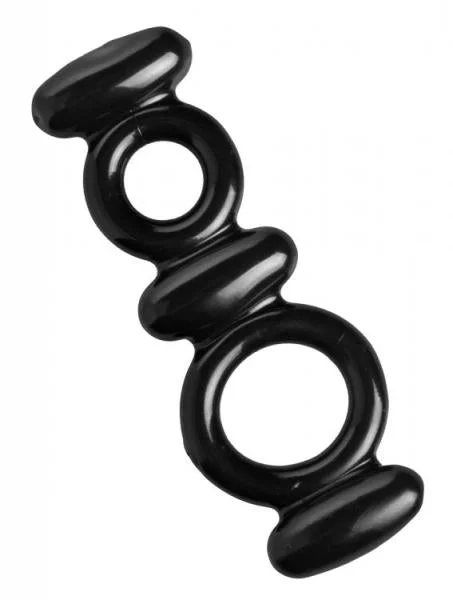 Dual Stretch To Fit Cock And Ball Ring - Black