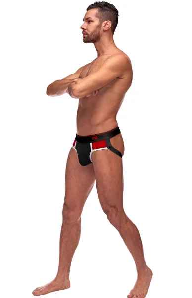 Men's Lingerie - Retro Sport Panel Jock - S- M - Black- Red