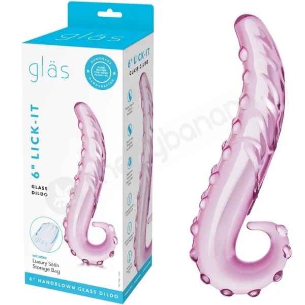 Glas Lick It 6" Pink Glass Curved Dildo With Pleasure Nubs